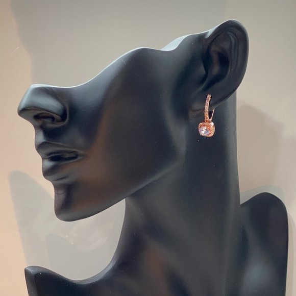 Rose Gold Cubic Zirconia Square Drop Earrings - Picture 2 of 10